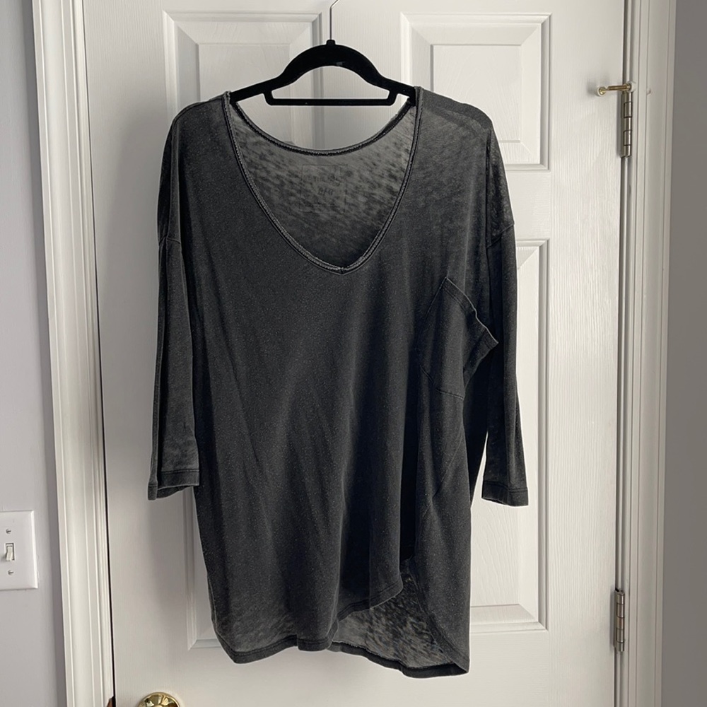 Free People gray asymmetrical v neck top